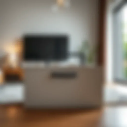 Elegant Lego storage box with a stylish handle displayed in a modern living room.