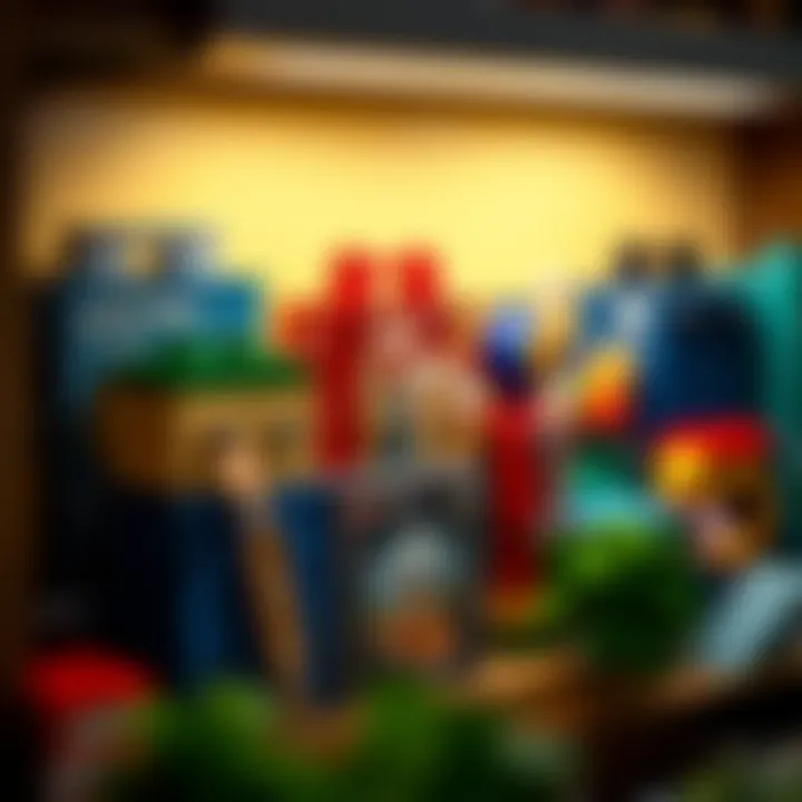 Variety of Lego boxes arranged aesthetically on a shelf, demonstrating versatility.