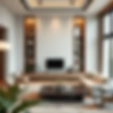 Chic Living Room Integration Elegant small folding shelf integrated into a chic living room