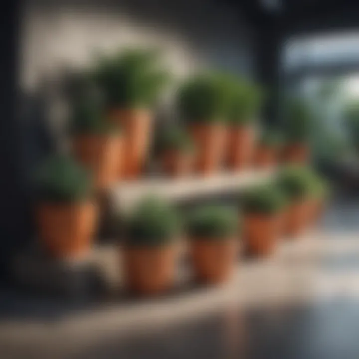 Retail Display of Extra Wide Plant Pots A well-arranged selection of extra wide plant pots in a retail environment, emphasizing current design trends.