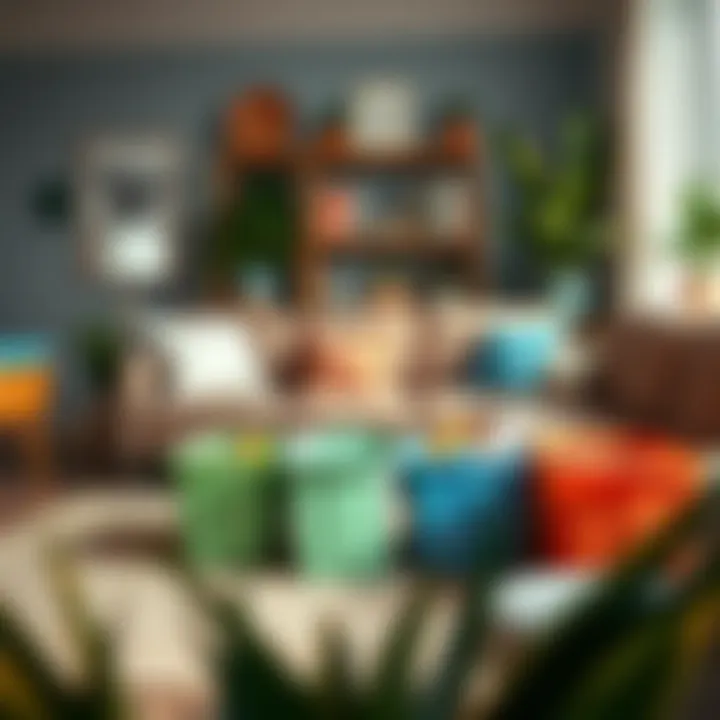 Colorful toy bins adding vibrancy to a cozy space