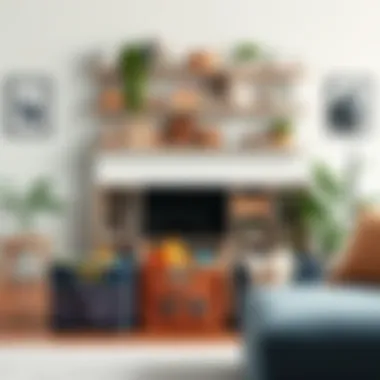 Organized living room featuring functional toy bins