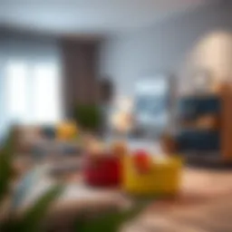 Stylish toy bins in a modern living room setup