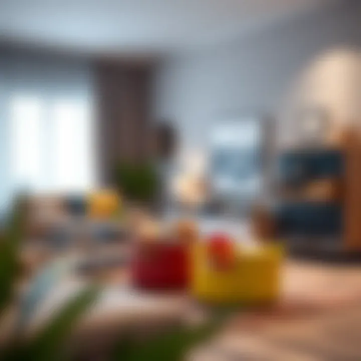 Stylish toy bins in a modern living room setup