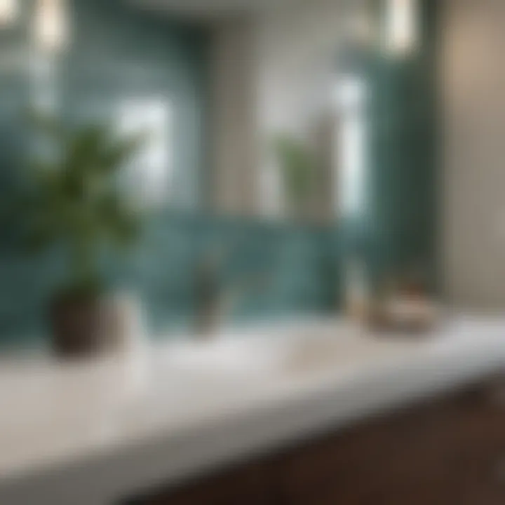 Sleek glass backsplash reflecting light beautifully in a kitchen.