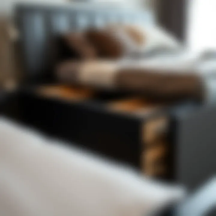 Functional Storage in Black Queen Beds Close-up view of drawers in a black queen bed showcasing practical storage space