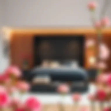 Stylish Integration of Storage Solutions Stylish bedroom interior featuring a black queen bed with integrated storage