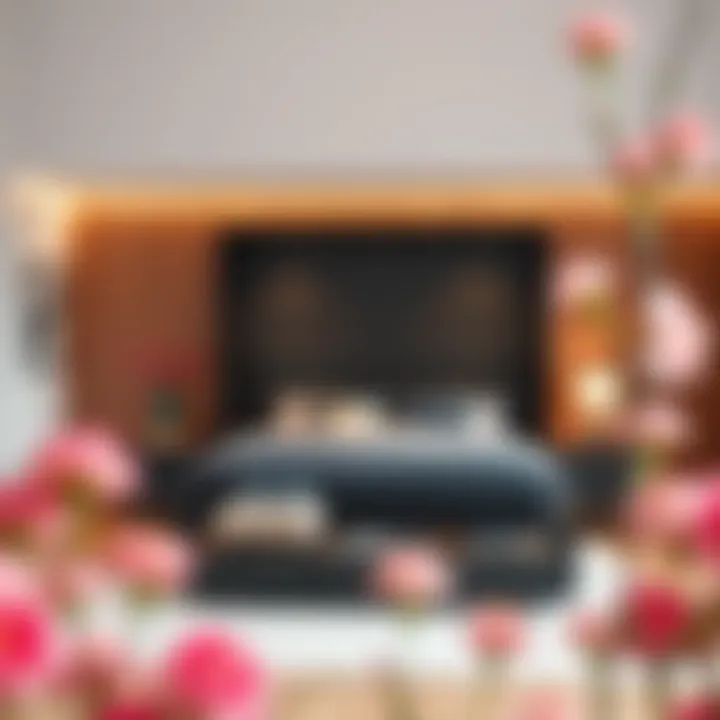 Stylish Integration of Storage Solutions Stylish bedroom interior featuring a black queen bed with integrated storage