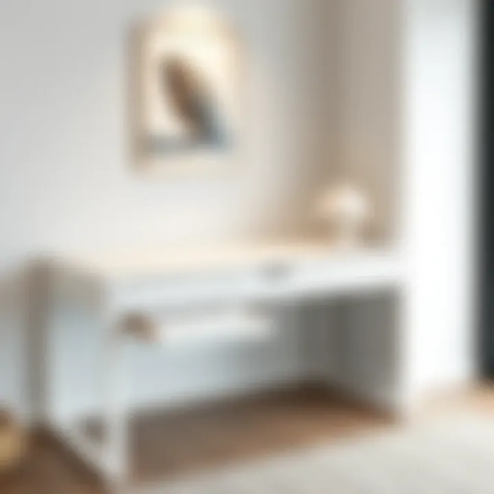 Minimalist White Desk Design with Keyboard Drawer Elegant white desk with integrated keyboard drawer showcasing minimalist design