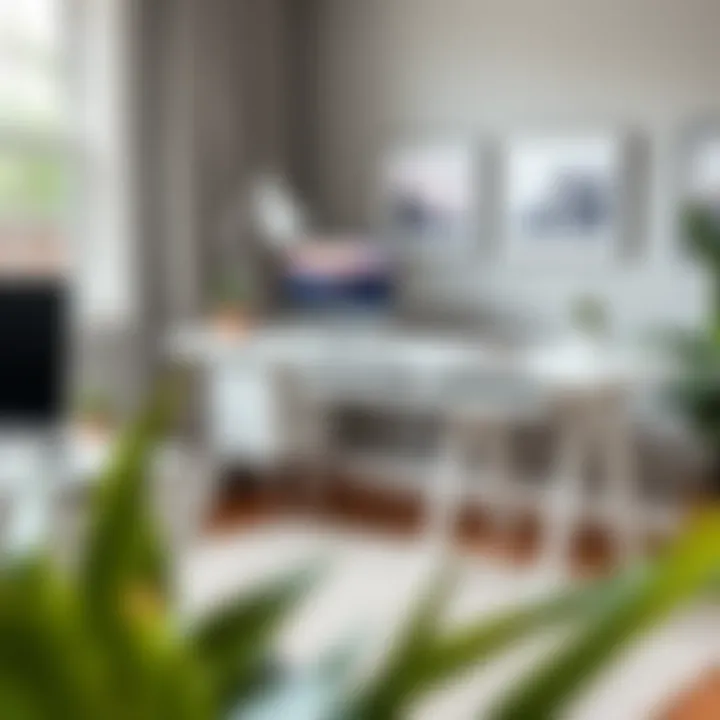 Chic Home Office with Ergonomic White Desk Stylish home office setup featuring a white desk and ergonomic keyboard drawer