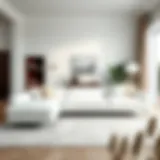 Elegant white long couch with accent pillows in a modern living room