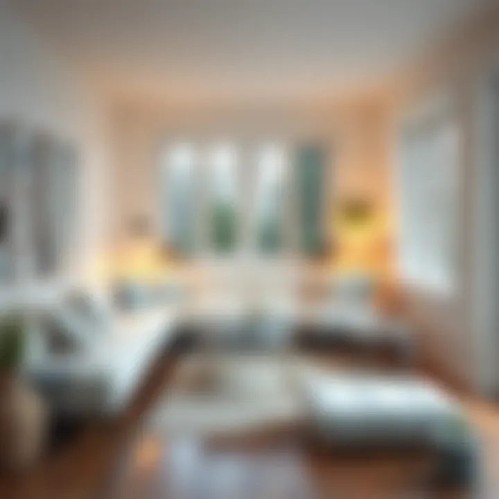 Cozy Reading Nook with White Long Couch Cozy reading nook featuring a white long couch and soft lighting