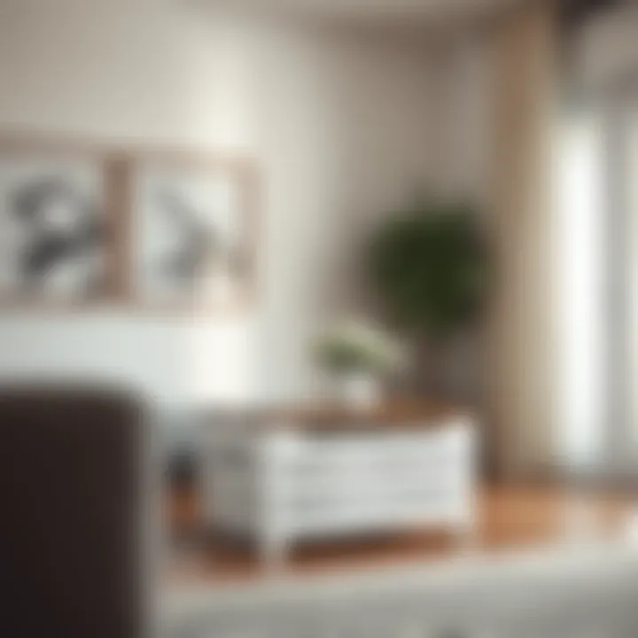 A white file crate elegantly placed in a living room as decor