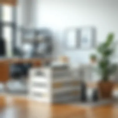 A chic white file crate in a modern office setting