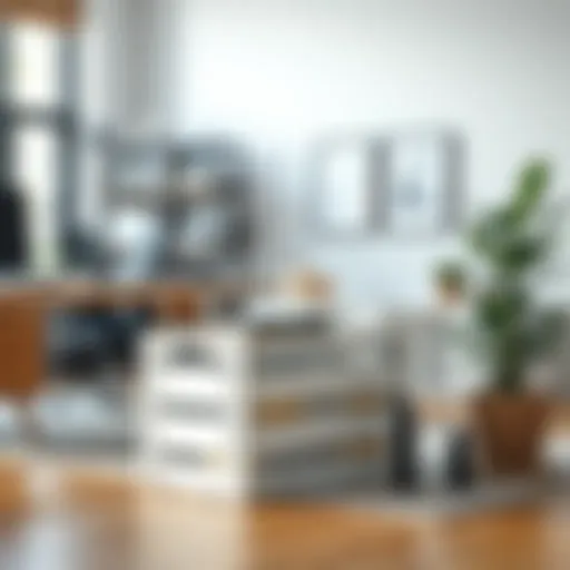 A chic white file crate in a modern office setting