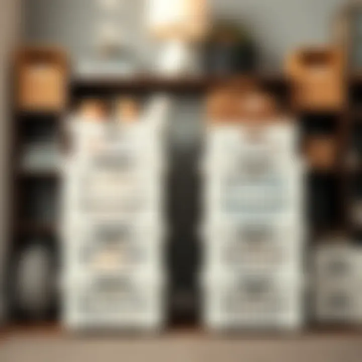 Several white file crates stacked for efficient organization