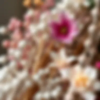 Material Composition of Faux Floral Branches Close-up of various materials used in faux floral branches