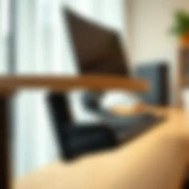 Close-up of ergonomic features on a height computer desk