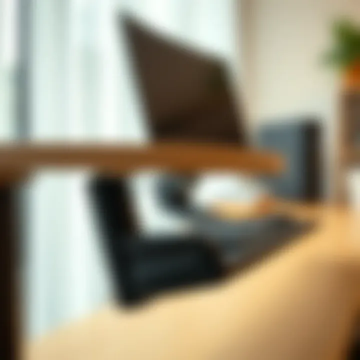 Close-up of ergonomic features on a height computer desk