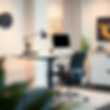 A modern height adjustable computer desk in a stylish office setting