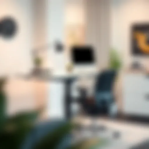 A modern height adjustable computer desk in a stylish office setting