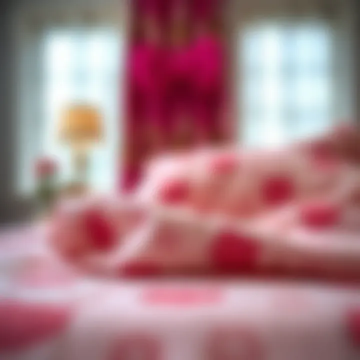Textured Fabric of Hello Kitty Bedding Close-up view of the fabric texture of Hello Kitty bedding