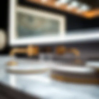 Close-Up of Luxury Vanity Mirror Materials Close-up of materials used in luxury vanity mirrors with lighting