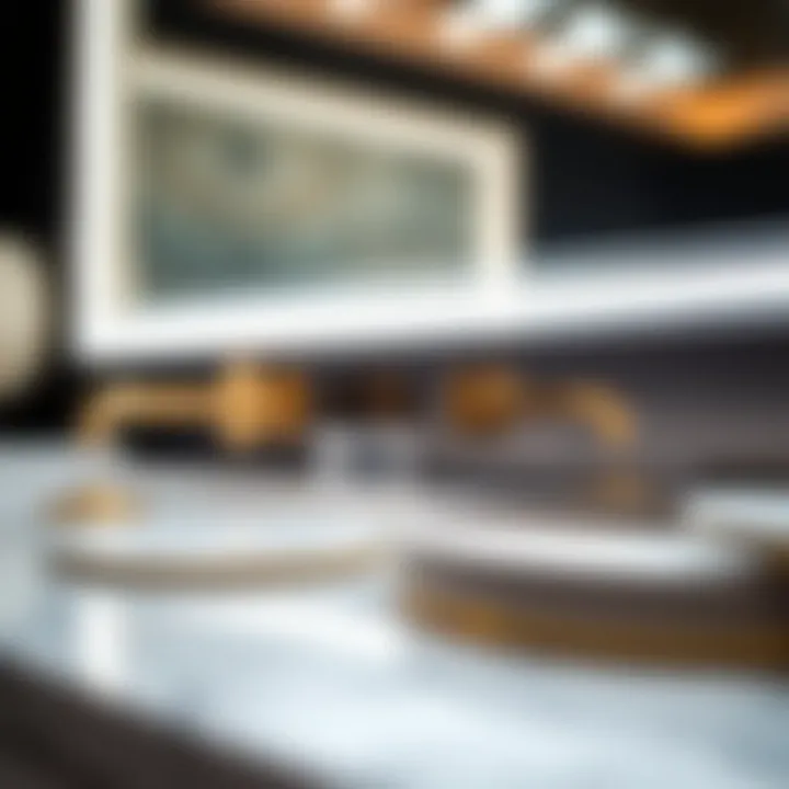 Close-Up of Luxury Vanity Mirror Materials Close-up of materials used in luxury vanity mirrors with lighting