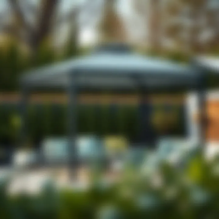 Sleek Metal Gazebo Enhancing a Stylish Patio Modern metal gazebo providing shade in a contemporary patio