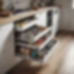 Modern pull-out kitchen shelves showcasing storage solutions