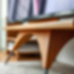 A close-up view of a wide TV leg on a stand