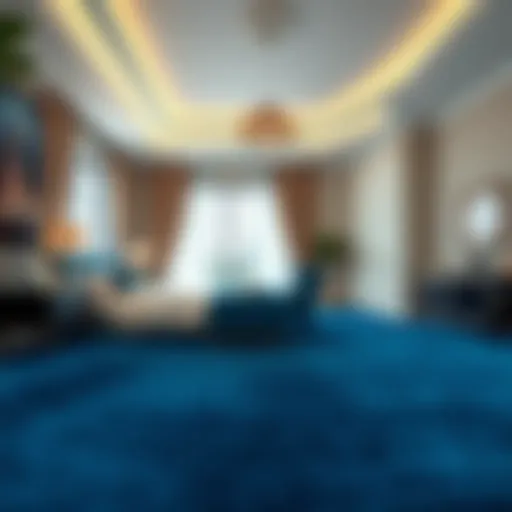 Luxurious royal blue carpet in a beautifully decorated bedroom