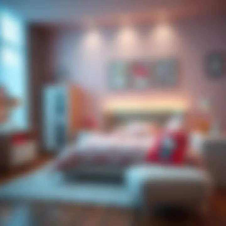 Stylish Bedroom Featuring Hello Kitty Set A stylishly decorated bedroom with Hello Kitty bed set