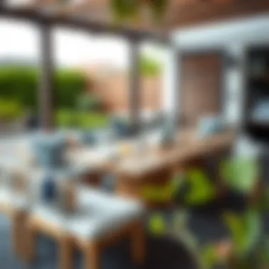 Stylish Outdoor Dining Setup Stylish outdoor dining setup featuring cushions and table
