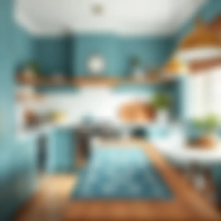 Color Coordination with Teal Kitchen Runner Teal kitchen runner coordinating with kitchen decor and colors