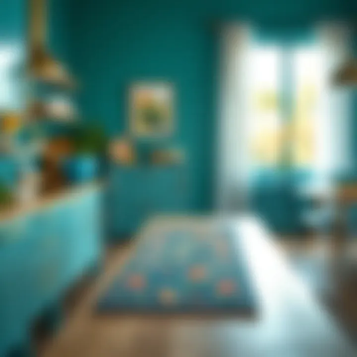 Teal Kitchen Runner in a Vibrant Dining Area Stylish teal kitchen runner in a vibrant dining space