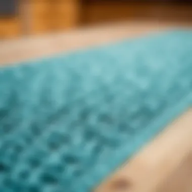 Texture and Material of Teal Kitchen Runner Close-up of the texture and material of a teal kitchen runner