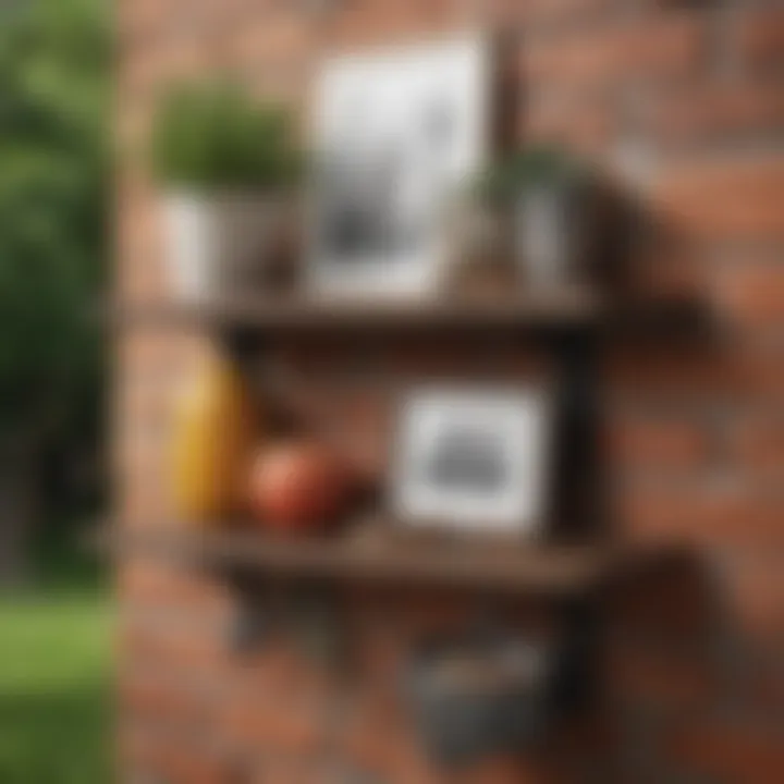 Elegant outdoor wall shelf setup with decorative items