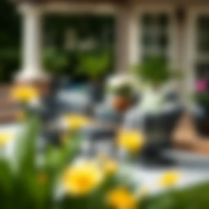 Stylish Arrangement with Black Wicker Chairs Stylish arrangement of black wicker swivel patio chairs around a table