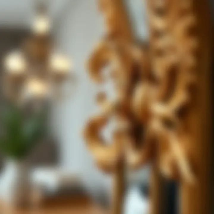 Ornate Detailing: The Craftsmanship of Gold Mirrors Close-up of ornate detailing on a gold standing floor mirror