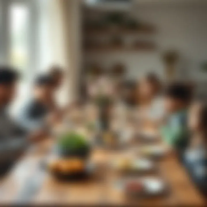 Family Bonding Over Meals Families gathered around a large table enjoying a meal together