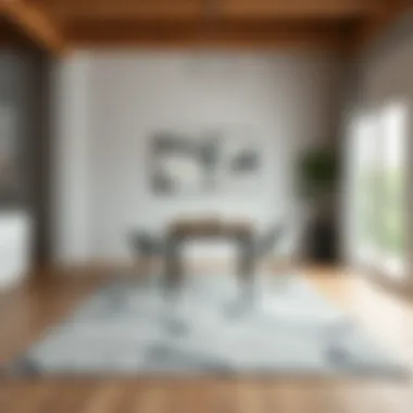 Stylish gray rug complementing a minimalist dining area