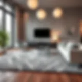 Sophisticated gray scatter rug enhancing a modern living room aesthetic