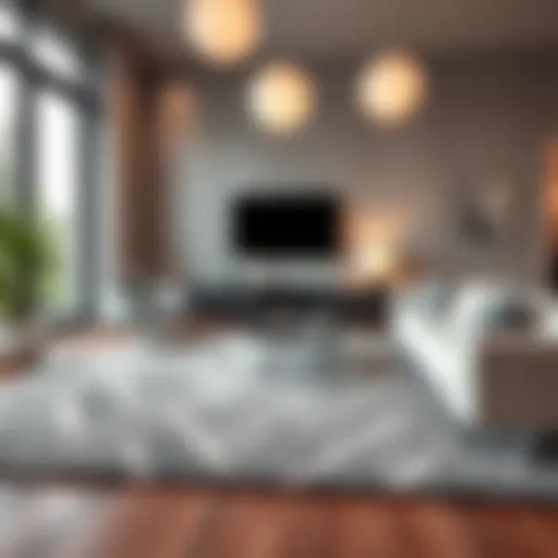 Sophisticated gray scatter rug enhancing a modern living room aesthetic