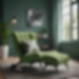 Elegant green lounge chair with stylish cushions in a modern living room setting