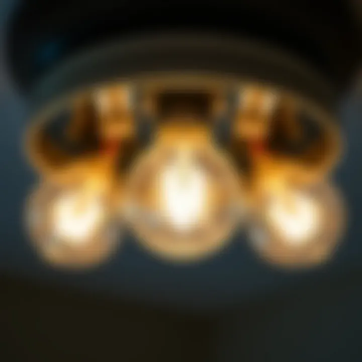 Energy Efficiency in Three-Bulb Ceiling Fixtures Close-up view showcasing energy-efficient bulbs in a stylish fixture