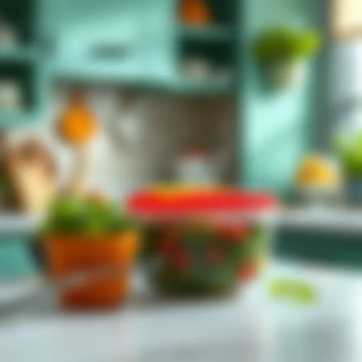Illustration of Tupperware Salad Keeper in a vibrant kitchen setting