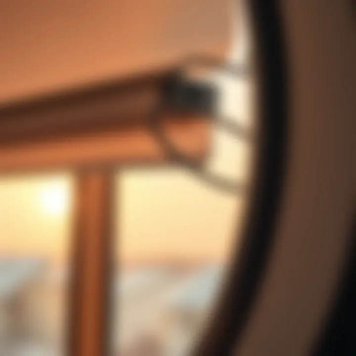 Close-up of a circle window shade mechanism