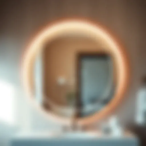 Elegant round bathroom mirror reflecting light